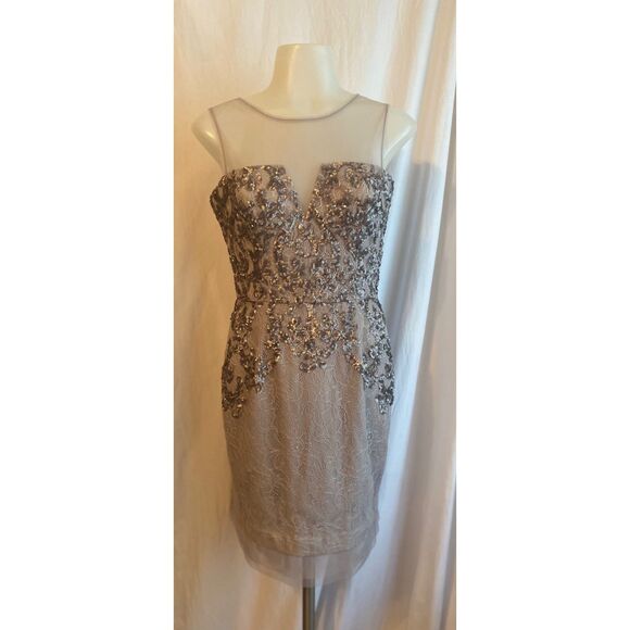BCBGMaxAzria Dresses & Skirts - BCBGMAXAZRIA ABIGAIL PAISLEY GRAY AND LAVENDER SEQUINED COCKTAIL DRESS